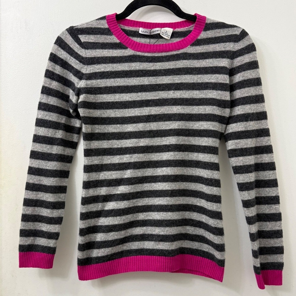 Autumn Cashmere XS Gray Pink Stripe Knit Sweater Luxury Preppy Richgirl Emo Y2K